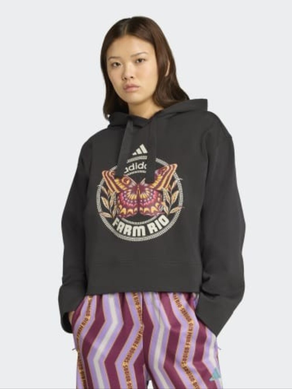 NWOT FARM Rio x Adidas Black Hoodie with Teal Stripe Detail